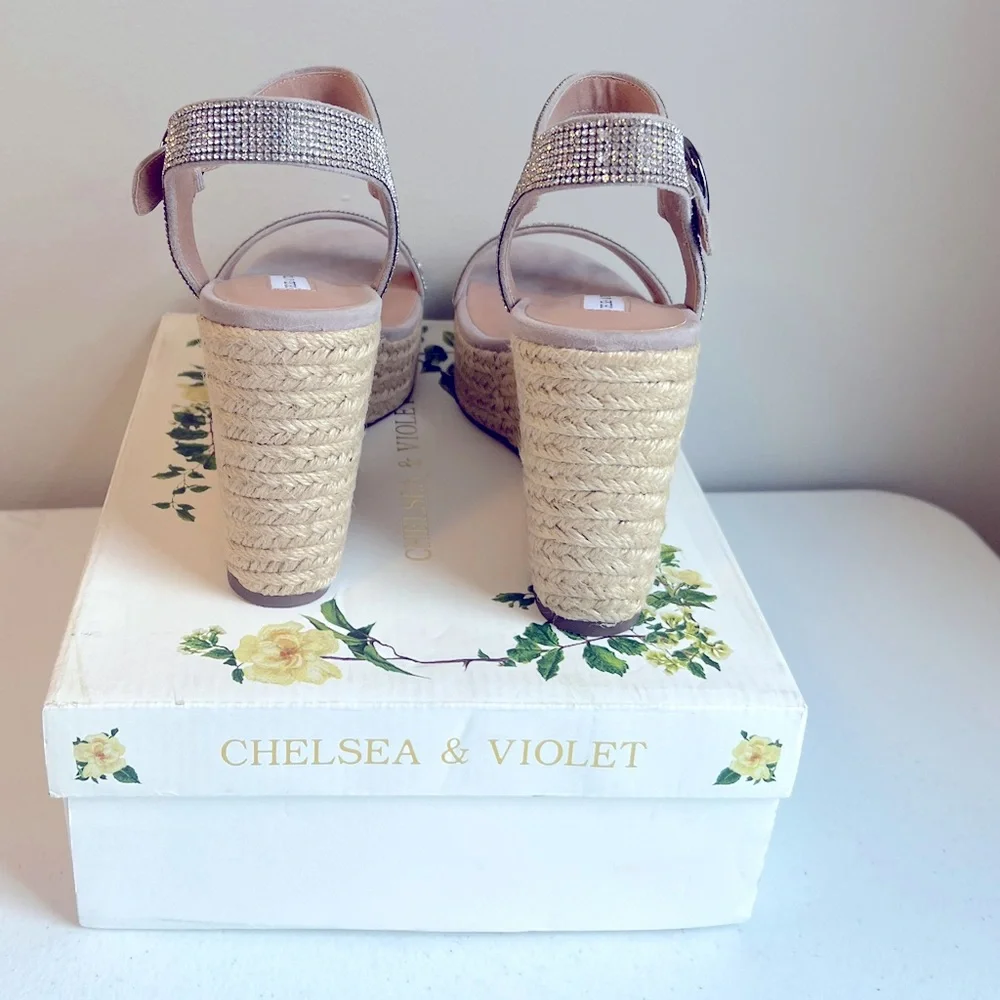 Chelsea & Violet Size 9.5 Rhinestone Henna 4” Wedge Espadrille Heels New In Box